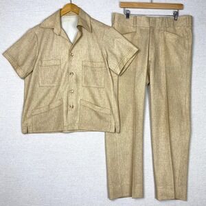 Vtg 60s Bespoke 2 Piece SET Mens L Mid Century Lounge Suit Short Sleeve Retro